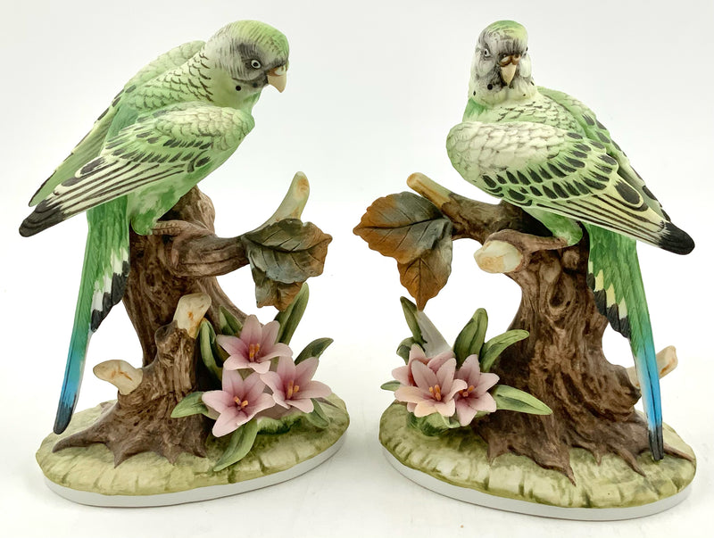 Pair of Andrea by Sadek Bisque Porcelain Parakeets