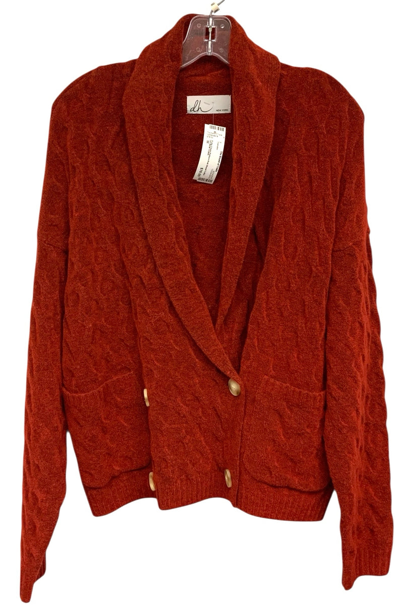 DH NEW YORK Ruby Chain Pattern Knit Shawl Collar Double Breasted Sweater