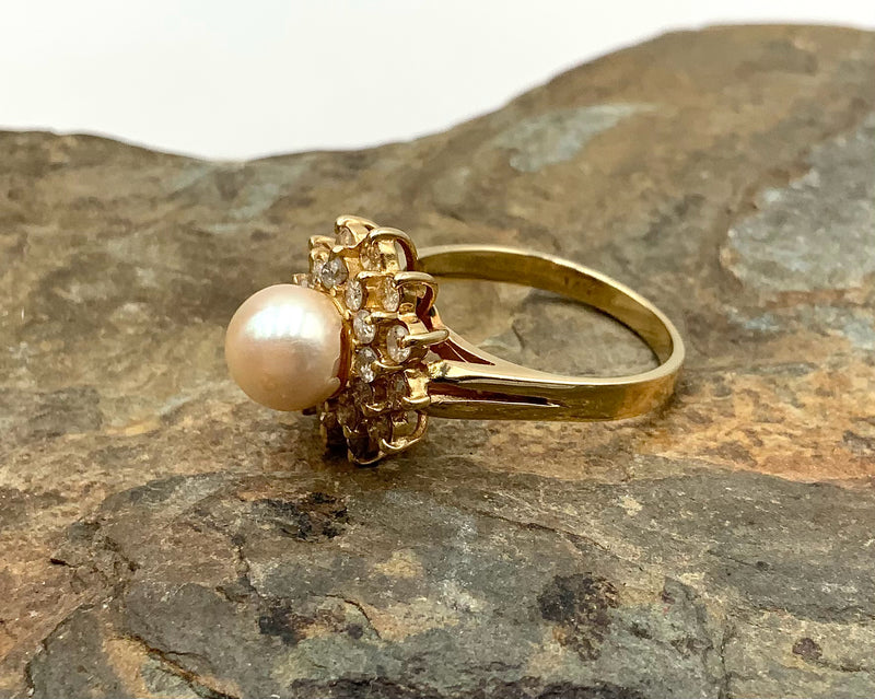 14kt Gold, Diamond & Akoya Saltwater Cultured Pearl Ring