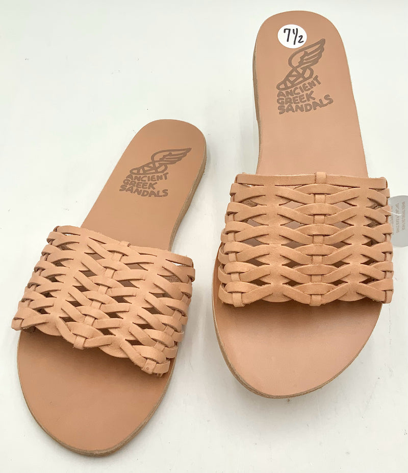 ANCIENT GREEK Tan Lea Woven "Taygete" Slides 7.5