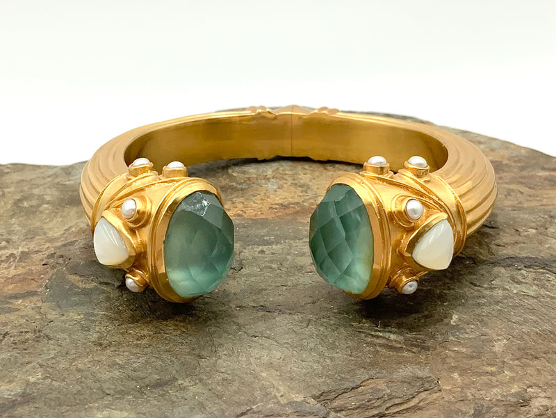 Julie Vos Gold Plated Simulated Aqua Marine & Pearl Bracelet