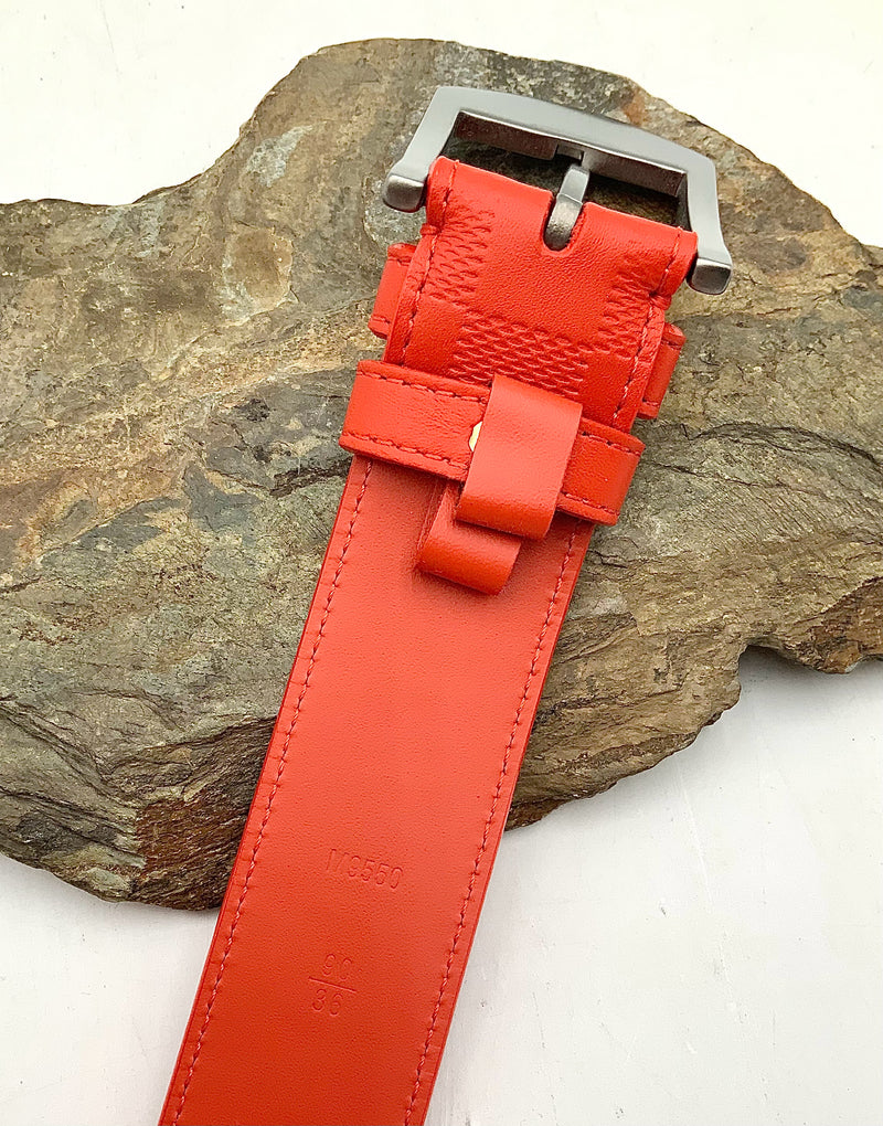 LOUIS VUITTON Orange Damier Embossed Leather Belt 90cm
