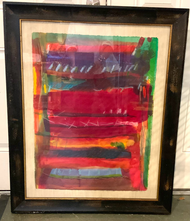 Toni Tully Abstract on Paper in Wood Frame
