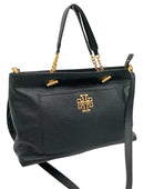 TORY BURCH Black Grained Leather Britten Satchel