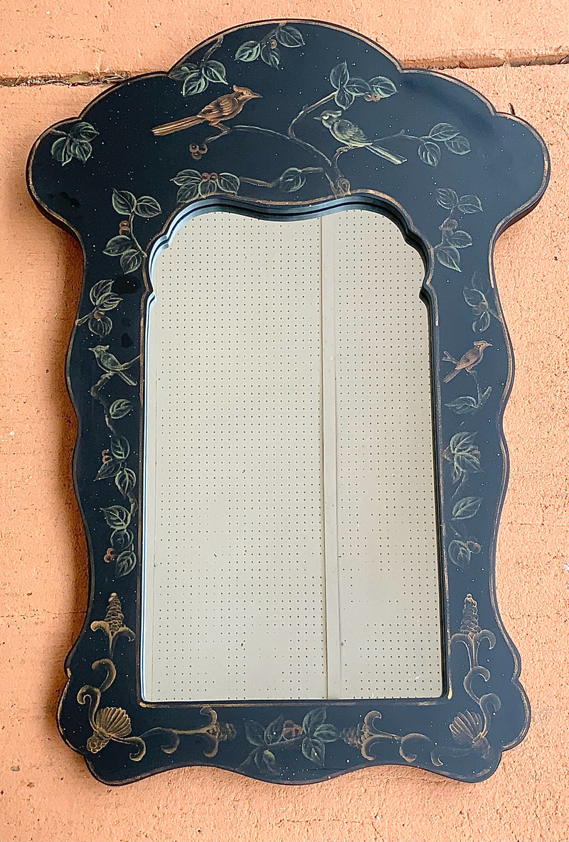 Painted Black Mirror with Bird Motif