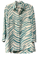 I LINEN Turq/White Zebra Stripe L/S B/D Linen Top