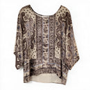 HALE BOB Brown/Tan/Pink Paisley Burn-Out Velvet S/S Top