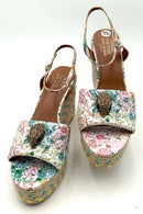 KURT GEIGER Floral Couture Quilted Leather Wedge Sandals 9.5