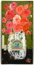 Mixed Media on Board of Flowers in Vase