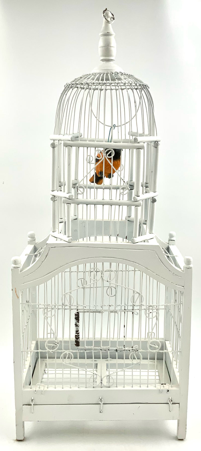 White Wicker & Metal Birdcage With Bird