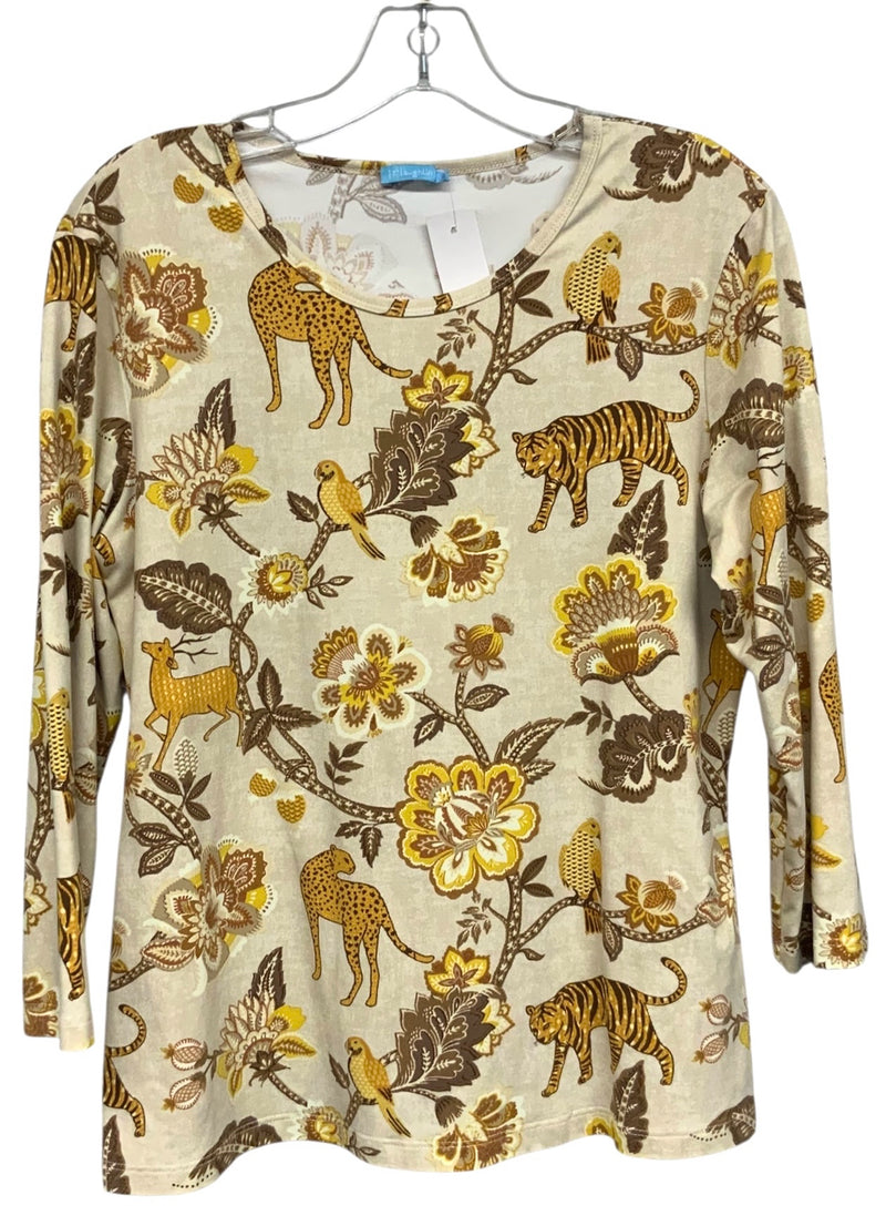 J MCLAUGHLIN Sand Gold Brown Tigris Blossom Signature 3/4 Slv Top
