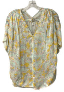 VINCE Yellow/Mint/Multi Floral Drawstring Shldr Silk Top