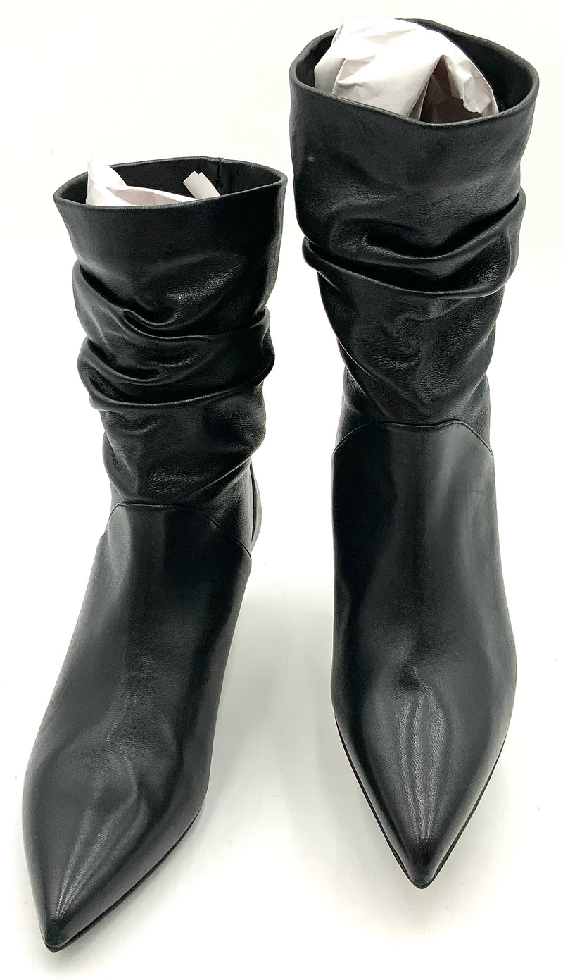 STUART WEITZMAN Black Leather Ruched Ankle Pointed Boots 5