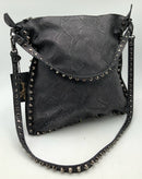 SORIAL Black Snake Printed Leather Studded Satchel