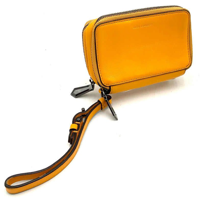 REED KRAKOFF Goldenrod Leather Double Zip Wallet Wristlet