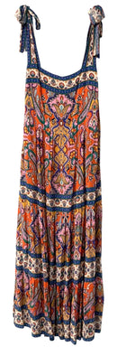 SHOSHANNA Orange/Blue/Pink/Multi Paisley Tie Shldr Maxi Dress