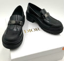 Christian Dior Black Brushed Calfskin Enamel Nameplate Code Loafers 38