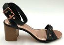 TED BAKER Black Leather Rose Gold Bow Stacked Heel Sandals 39.5