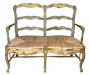 Country French Painted Bench With Rush Seat