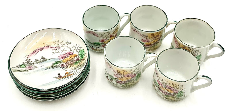 Set/5 Mid Century Japanese Demitasse Cups & Saucers