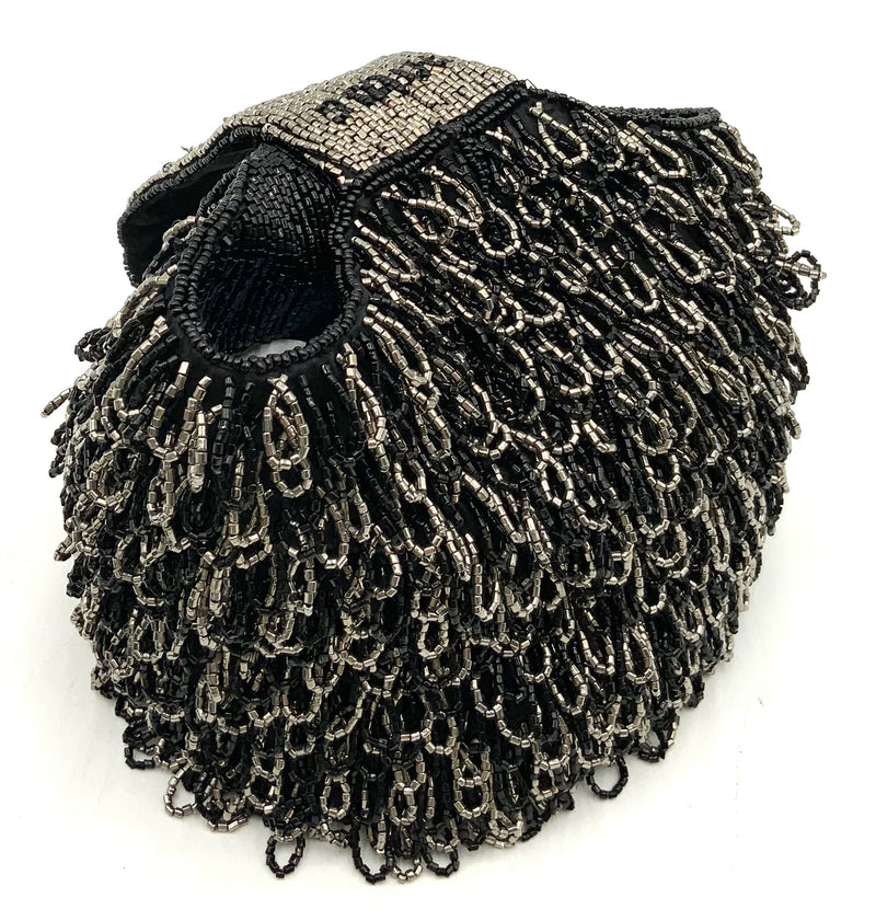 STAUD Black Silver Beaded Haruko Handbag