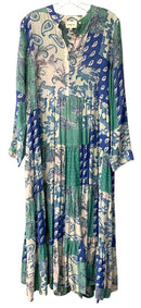 CHOKLATE PARIS Blue Green Paisley Print Tiered L/S Dress