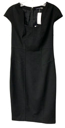 MAGASCHONI Black Wool Square Neck Cap Slv Sheath Dress
