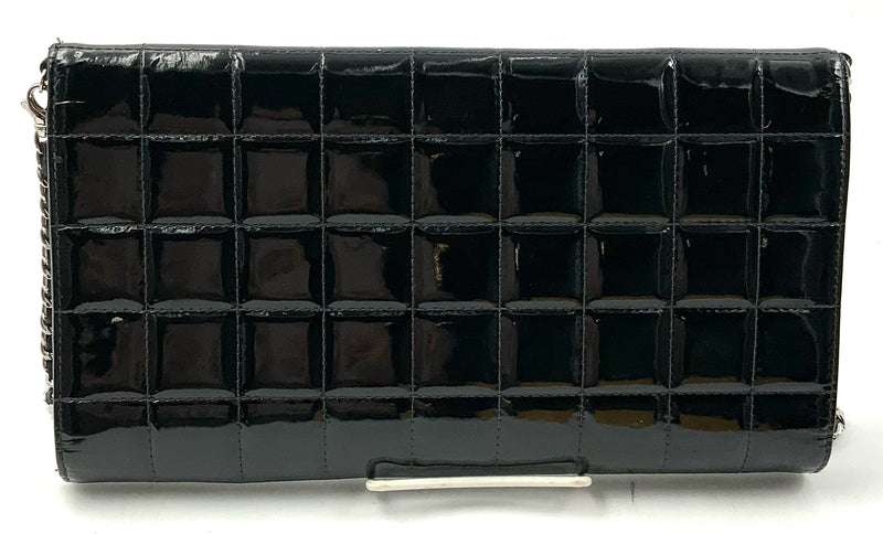 CHANEL Black Patent Leather Chocolate Bar Flap Chain Bag