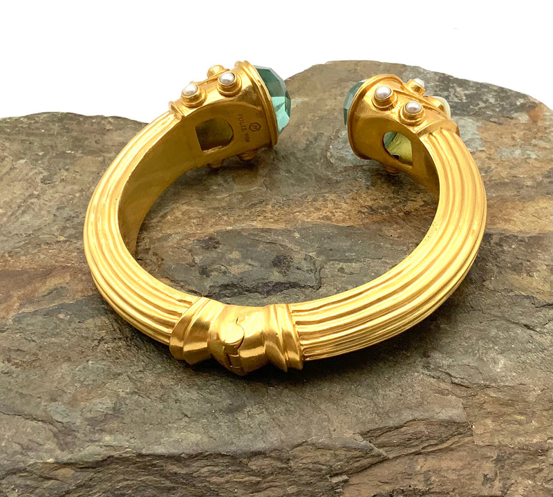 Julie Vos Gold Plated Simulated Aqua Marine & Pearl Bracelet