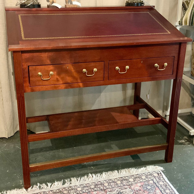 Wood Standing Desk with Slant Leather Top