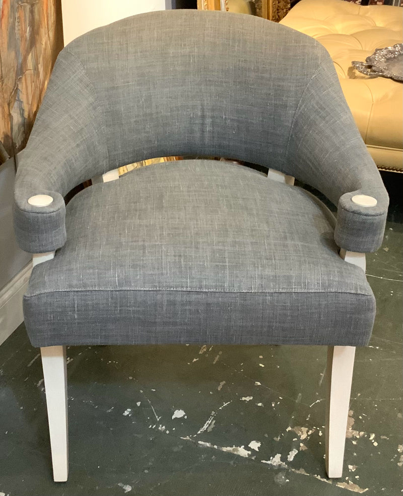 Contemporary Bowers Armchair with Gray Linen Upholstery