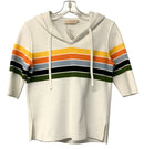 TORY BURCH White w/Multi Color Stripes S/S Hooded Top