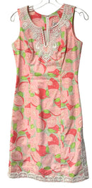 LILLY PULITZER Pink/Green/White w/Lace Detail "Lacey" S/L Dress