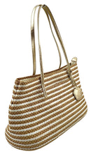 ERIC JAVITS Tan/White Straw "Dame Brooke" Handbag