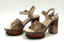 L'ARTISTE Beige Multi Floral Leather Block Heel "Go Get Em" Sandal 38