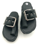 4CCCEES Black Leather Mellow Glow Toe Loop Platforms Sandals 36