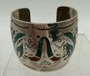 Sterling Cuff Bracelet w/Turquoise & Coral Chip Inlay