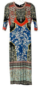 ALICE & OLIVIA Black Blue Red Paradise Daffodil Knit Bodycon Midi Dress