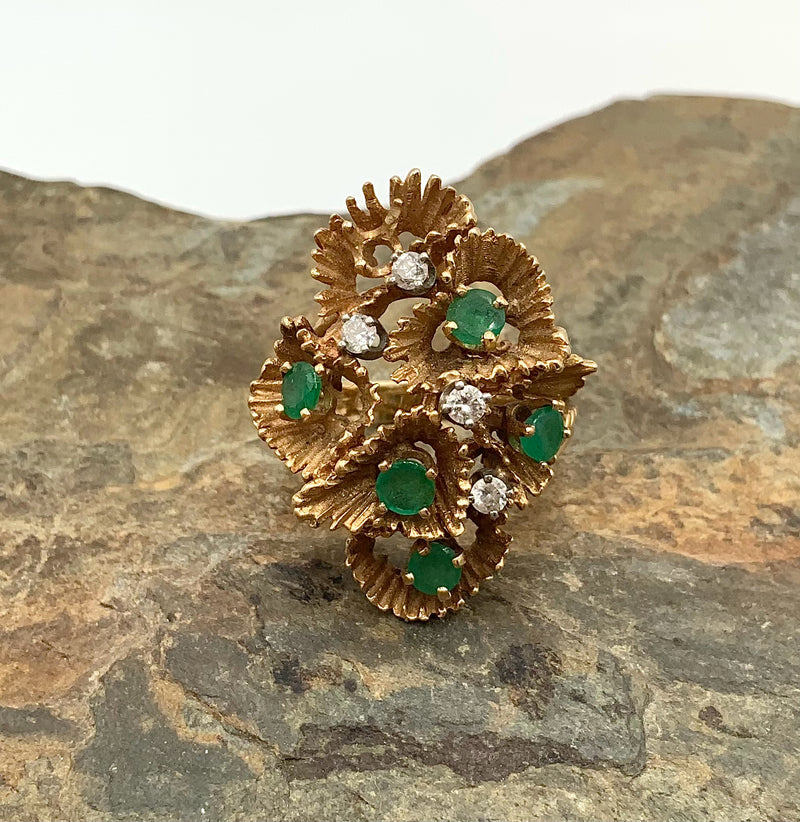 14kt Gold, Diamond & Emerald Ring