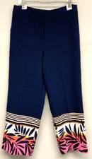 TRINA TURK Navy Multi Floral Striped Cuff Tremont Pants