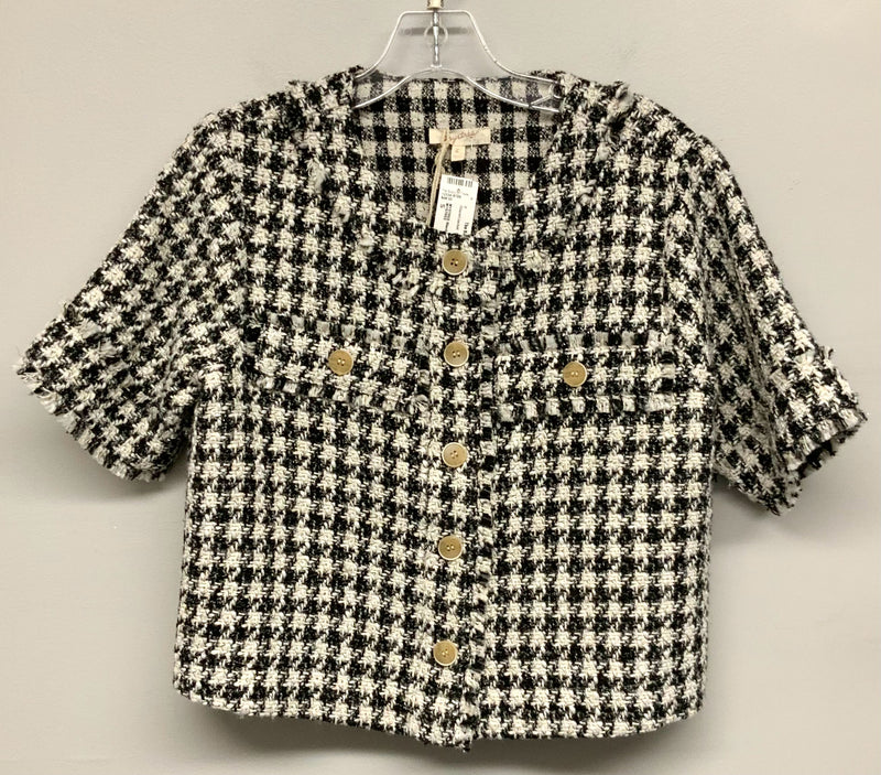 MYSTREE Black/White Check Raw Edge S/S Cropped Jacket