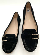 JACK ROGERS Black Suede Buckle Flats 8