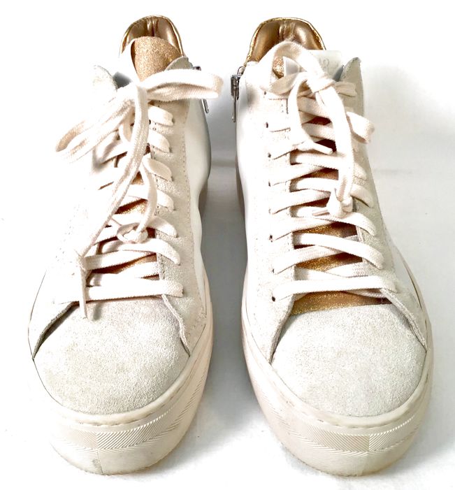 P448 Bone Suede White/Gold Leather Hi-Top Sneakers 9