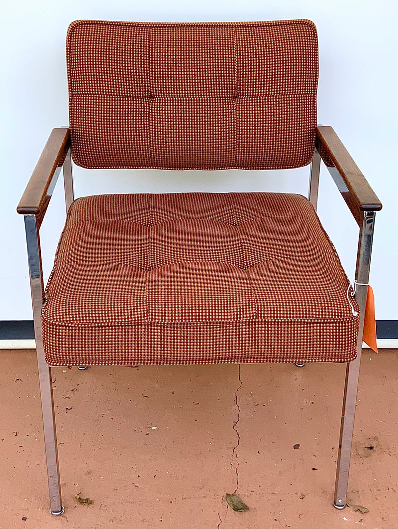 The Shaw-Walker Co. Mid Century Chrome & Teak Chair with Rust Upholstery