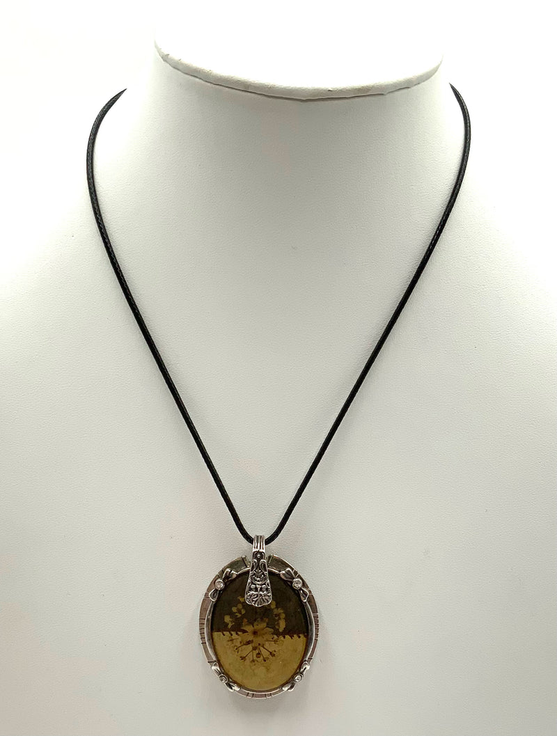 Sterling, Gold Plated Metal, CZ &  Pressed Flowers Necklace