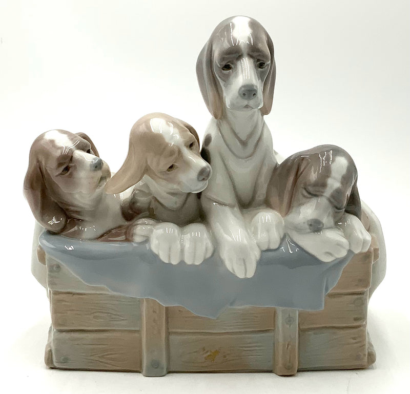 Lladro "Pups In The Box" Porcelain Figure