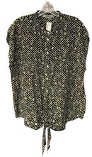 MARELLA Black/Tan Geo Print Tie Waist Cap Sleeve Silk Top