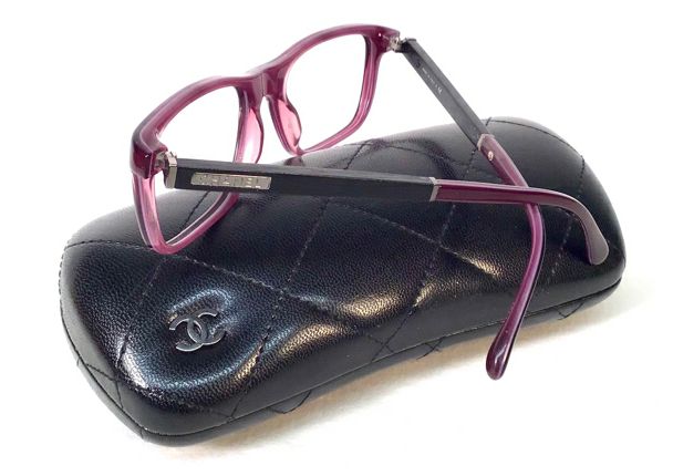 CHANEL Purple Black Logo Nameplate Arm Eyeglass Frames Only