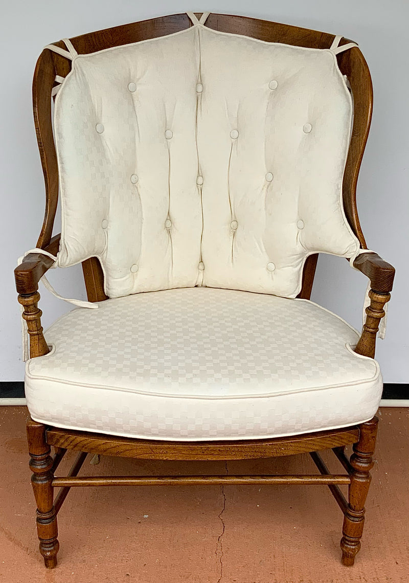 French Provincial Wood Armchair with White Upholstered Cushion