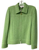 ST JOHN Vintage Lime Knit Gold Stud L/S Zip Jacket